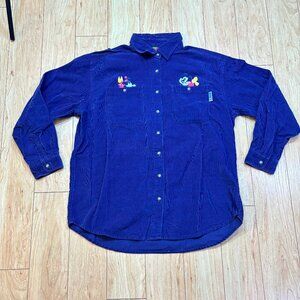 Mickey Unlimited VTG Disney Mickey Minnie Mouse Blue Corduroy Shirt Size L